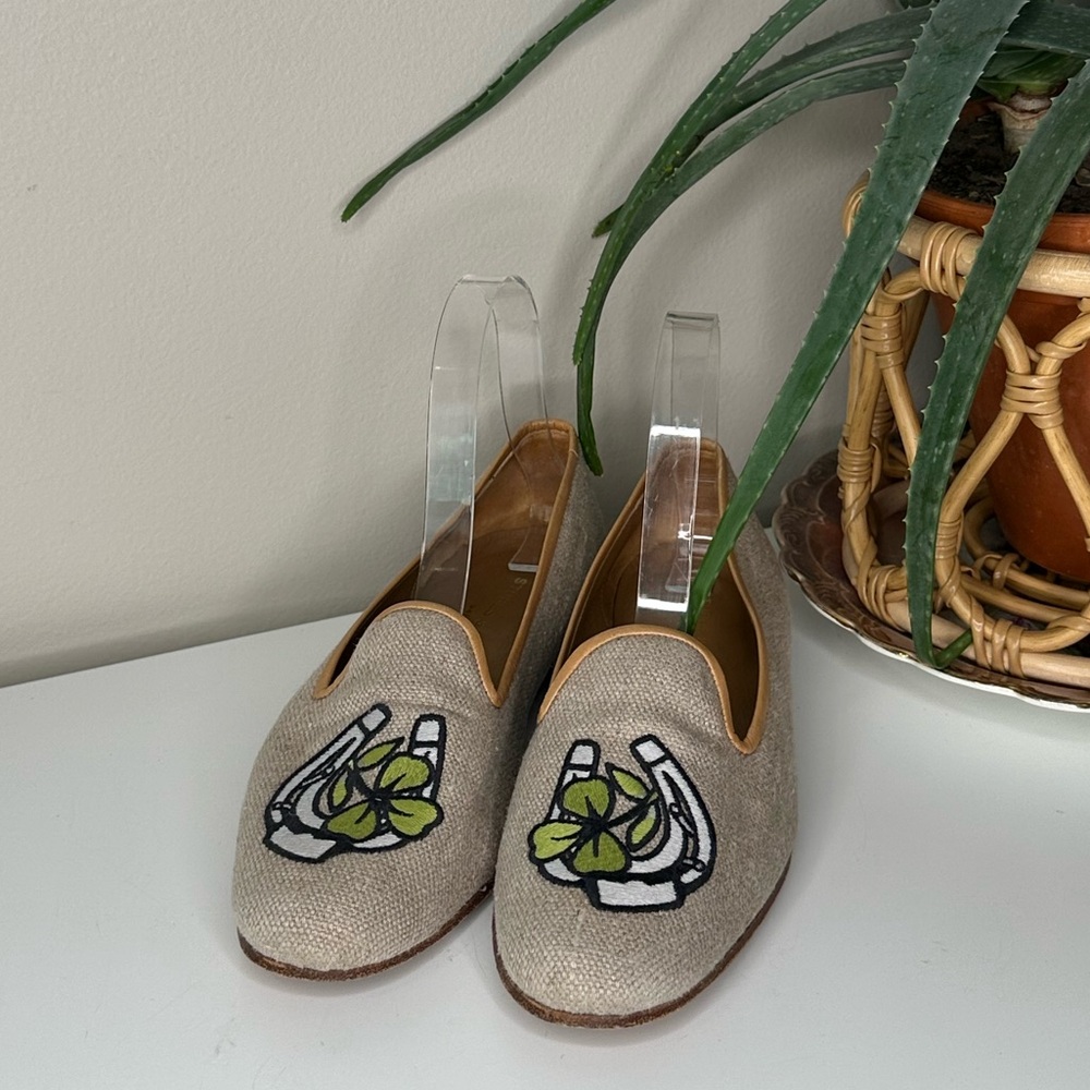 Stubbs & Wootton Lucky Clover Loafers Embroidered Linen Smoking Slippers 7.5 - Picture 3 of 13